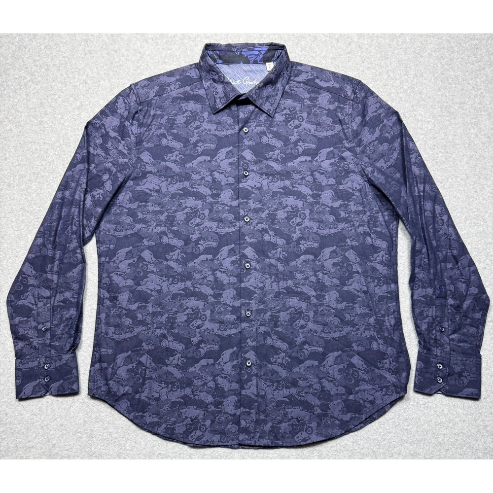 Robert Graham Shirt Mens XL Blue Junk Yard Car Motorcycle Classic Fit Flip Cuff - Picture 3 of 11